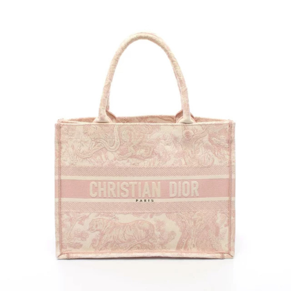 Christian Dior BOOK TOTE Bag Canvas Pink Ivory White